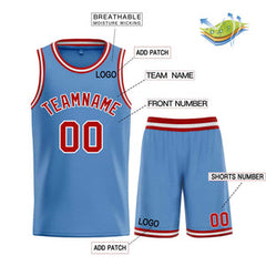 Custom Light Blue Red-White Bull Classic Sets Basketball Jersey