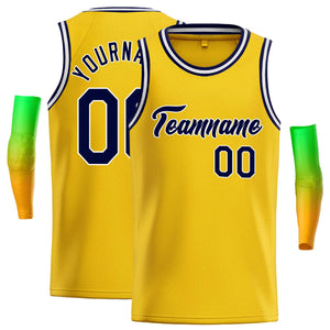 Custom Yellow Navy-White Classic Tops Casual Basketball Jersey