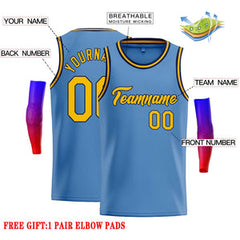 Custom Light Blue Yellow-Navy Classic Tops Casual Basketball Jersey
