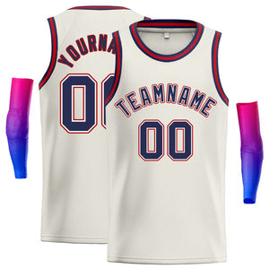 Custom Cream Navy-Red Classic Tops Casual Basketball Jersey