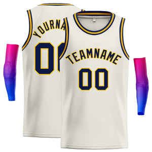 Custom Cream Navy-Yellow Classic Tops Casual Basketball Jersey