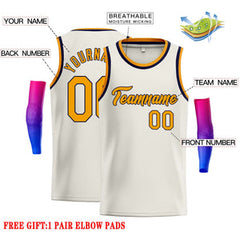Custom Cream Yellow-Black Classic Tops Casual Basketball Jersey