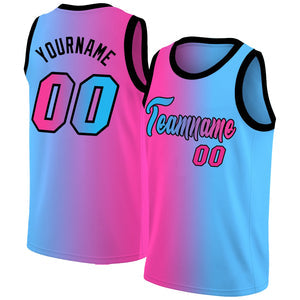 Custom Pink Black-Light Blue Gradient Fashion Tops Basketball Jersey