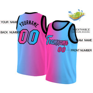 Custom Pink Black-Light Blue Gradient Fashion Tops Basketball Jersey