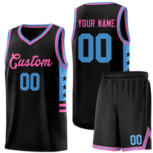 Custom Black Powder Blue-Pink Personalized Star Pattern Sports Uniform Basketball Jersey
