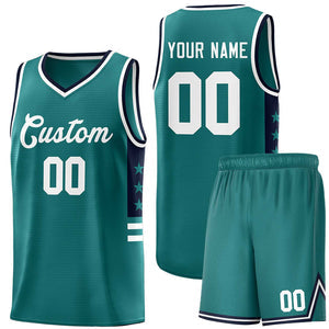 Custom Aqua Navy-White Personalized Star Pattern Sports Uniform Basketball Jersey