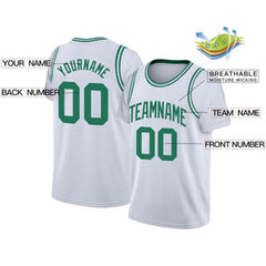 Custom White Green Classic Tops Casual Fake Sleeve Basketball Jersey