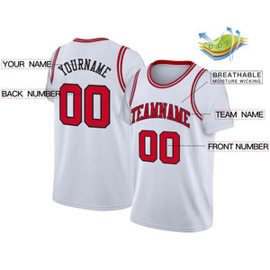 Custom White Red-Black Classic Tops Casual Fake Sleeve Basketball Jersey