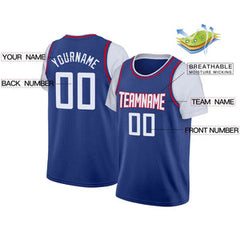 Custom Blue White-Red Classic Tops Casual Fake Sleeve Basketball Jersey