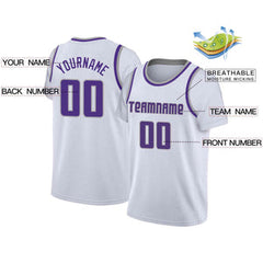 Custom White Purple-Gray Classic Tops Casual Fake Sleeve Basketball Jersey