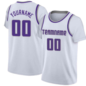 Custom White Purple-Gray Classic Tops Casual Fake Sleeve Basketball Jersey