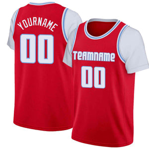 Custom Red White-Light Blue Classic Tops Casual Fake Sleeve Basketball Jersey