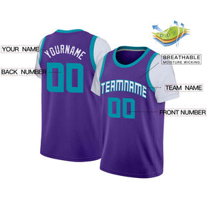 Custom Purple White-Teal Classic Tops Casual Fake Sleeve Basketball Jersey