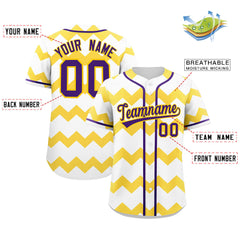 Custom White Gold-Purple Personalized Ripple Design Authentic Baseball Jersey