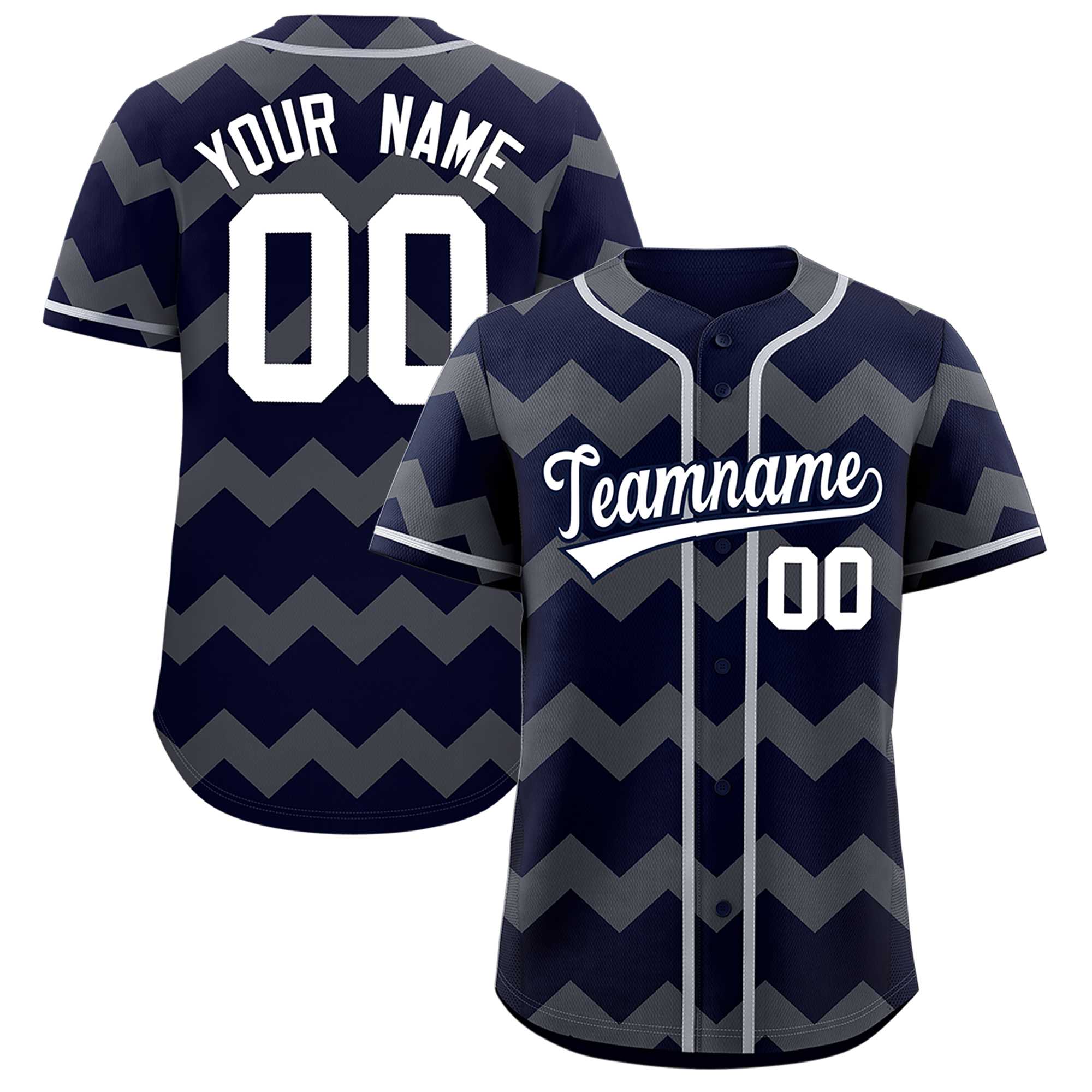 Custom Navy Gray-White Personalized Ripple Design Authentic Baseball Jersey