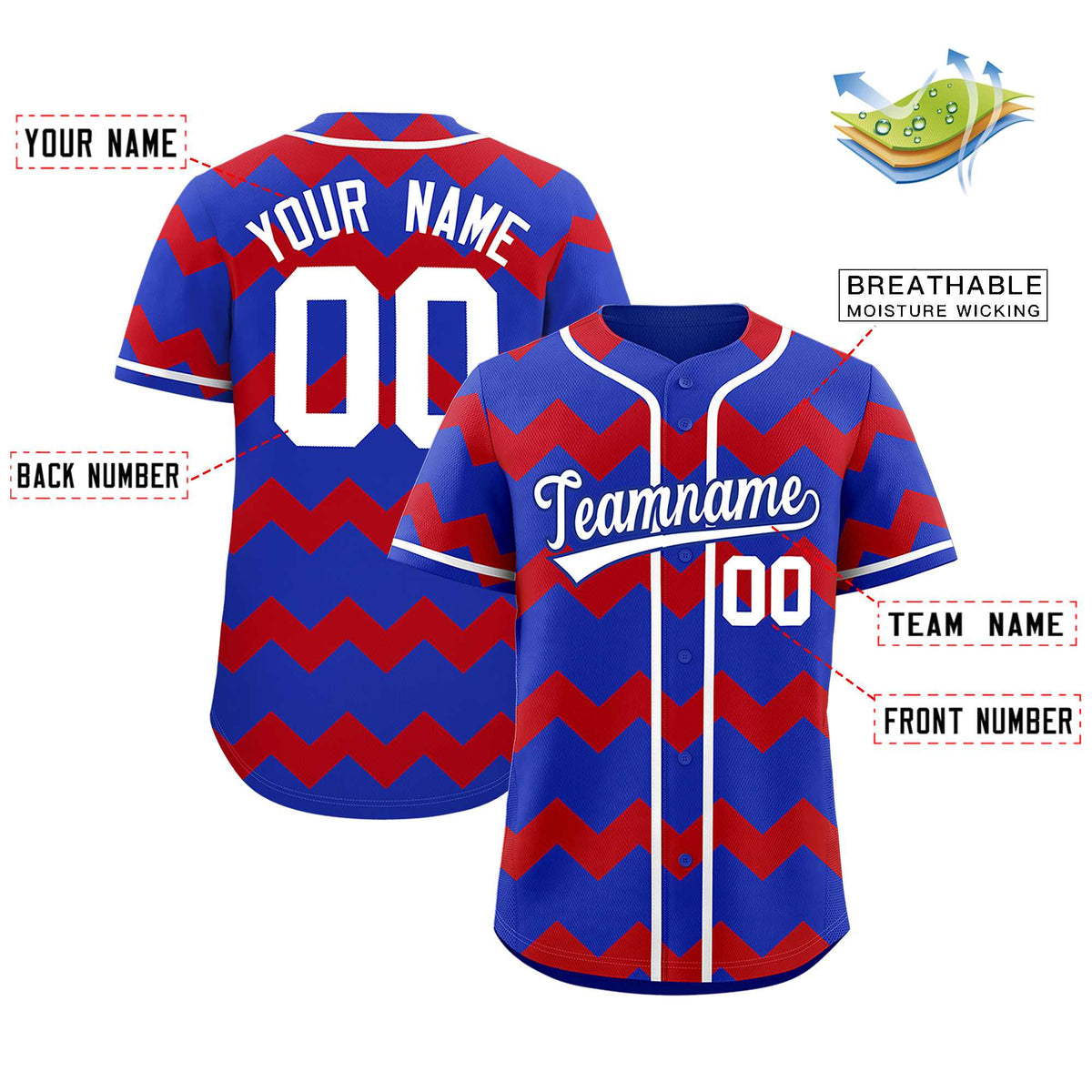 Custom Royal Red-White Personalized Ripple Design Authentic Baseball Jersey