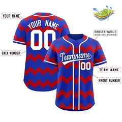 Custom Royal Red-White Personalized Ripple Design Authentic Baseball Jersey