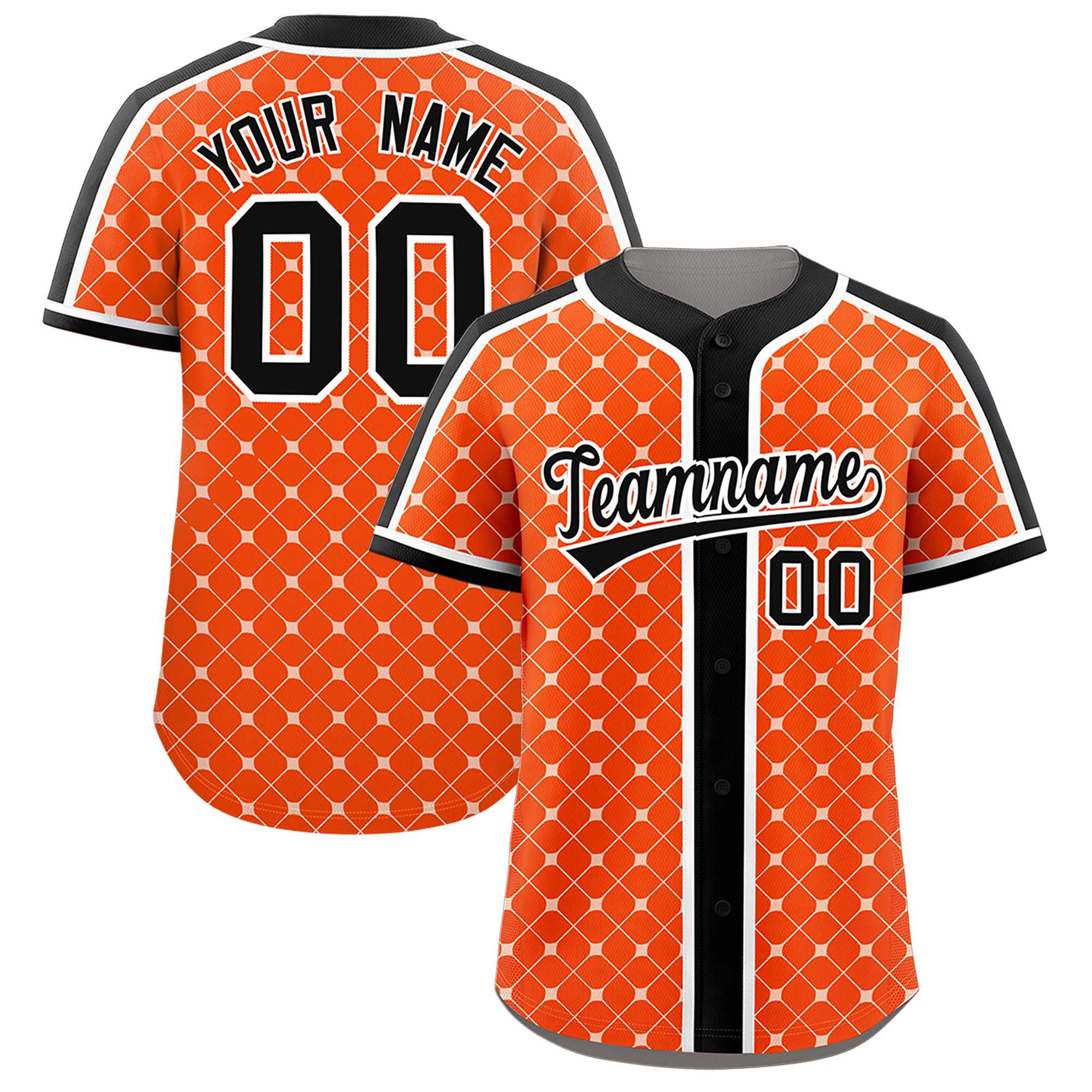 Custom Orange Black-White Personalized Plaid Design Authentic Baseball Jersey