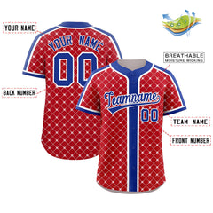 Custom Red Royal-White Personalized Plaid Design Authentic Baseball Jersey