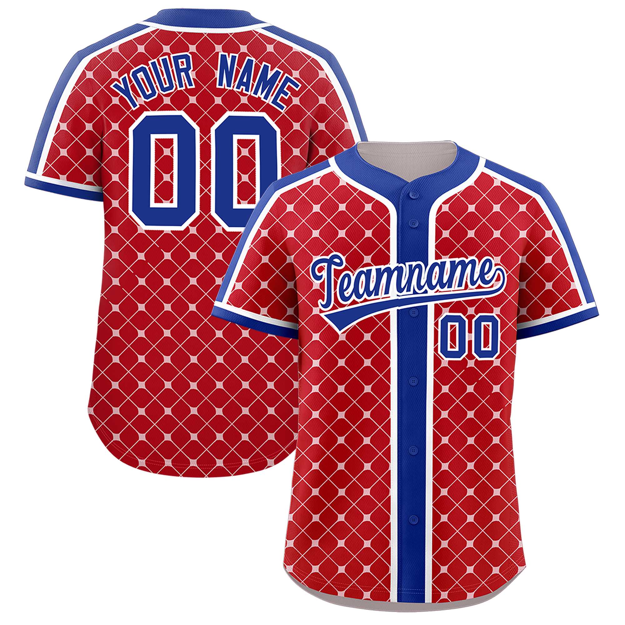 Custom Red Royal-White Personalized Plaid Design Authentic Baseball Jersey