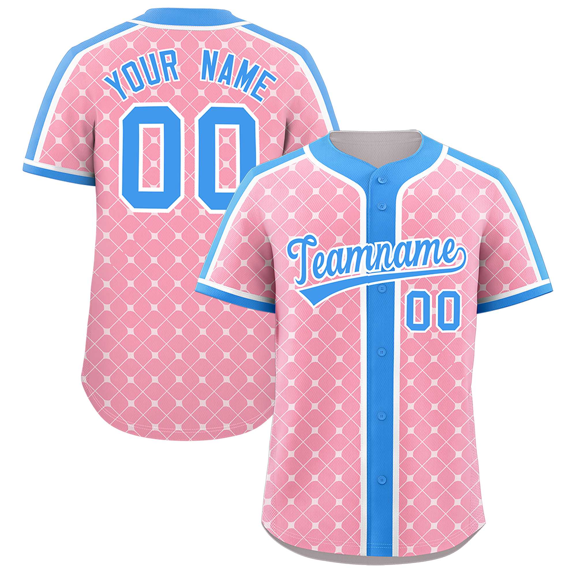 Custom Light Pink Powder Blue-White Personalized Plaid Design Authentic Baseball Jersey
