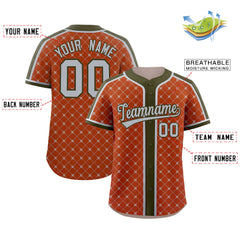 Custom Texas Orange Olive-Gray Personalized Plaid Design Authentic Baseball Jersey