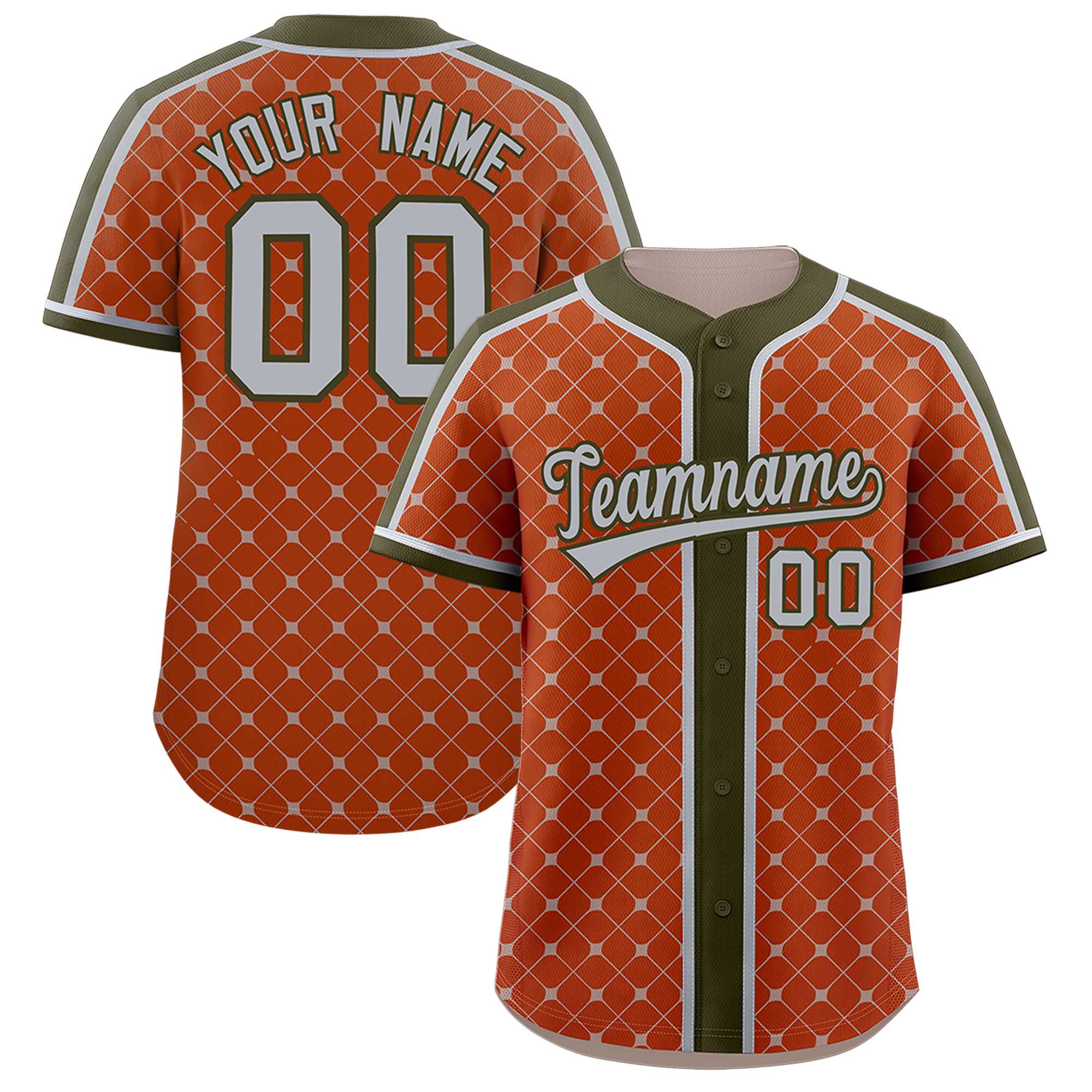 Custom Texas Orange Olive-Gray Personalized Plaid Design Authentic Baseball Jersey