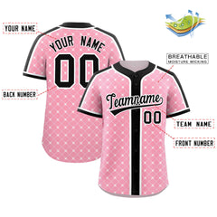 Custom Light Pink Black-White Personalized Plaid Design Authentic Baseball Jersey