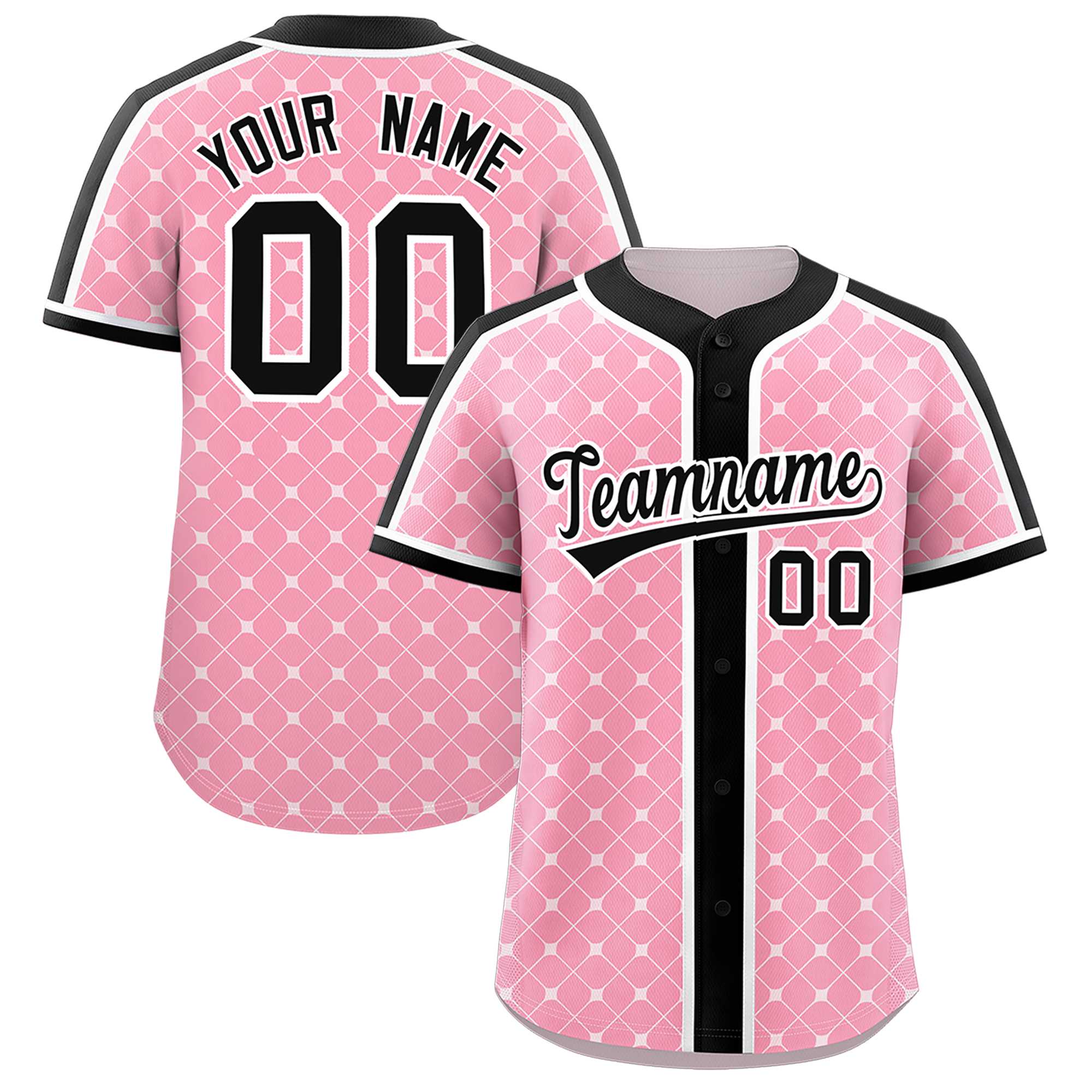 Custom Light Pink Black-White Personalized Plaid Design Authentic Baseball Jersey