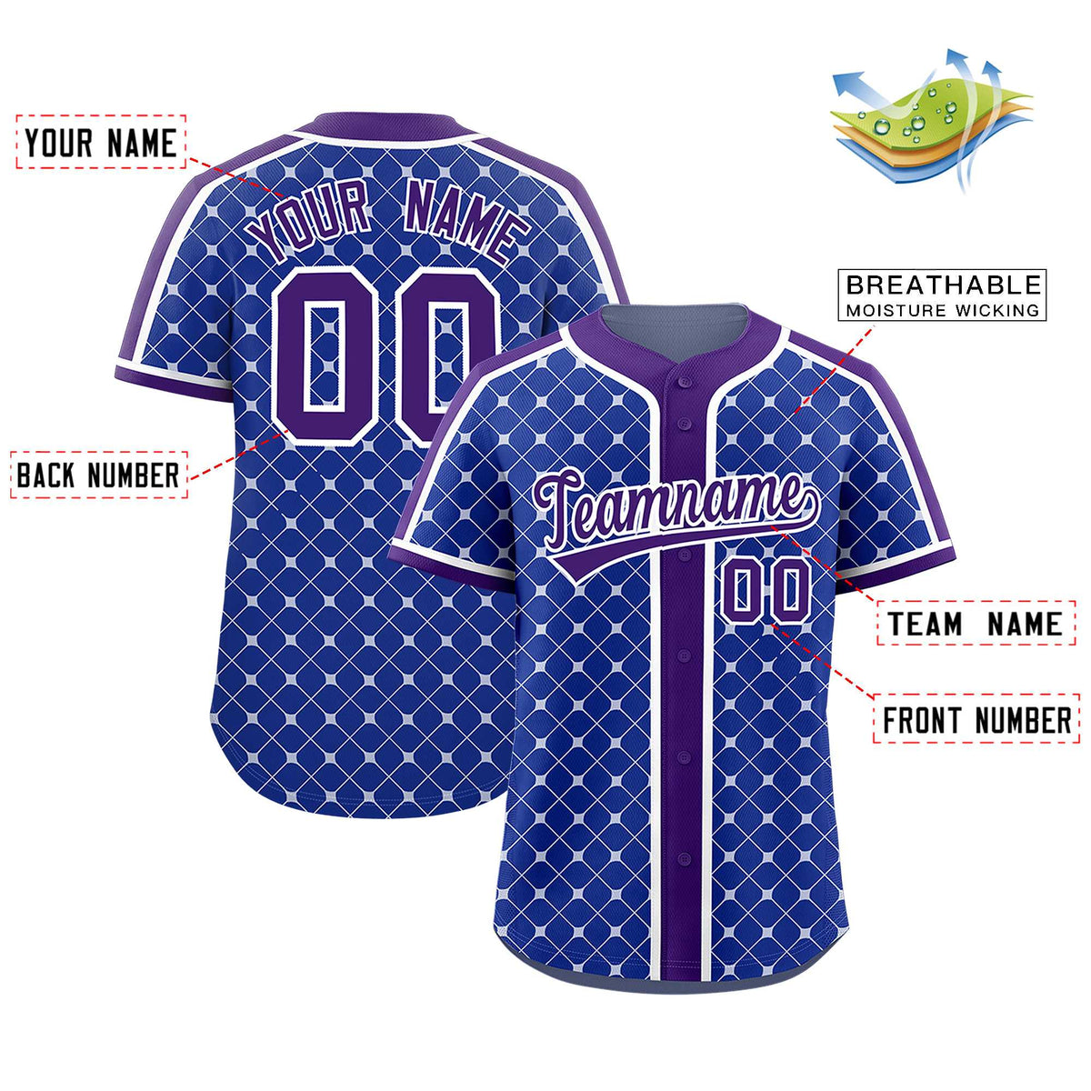 Custom Royal Purple-White Personalized Plaid Design Authentic Baseball Jersey