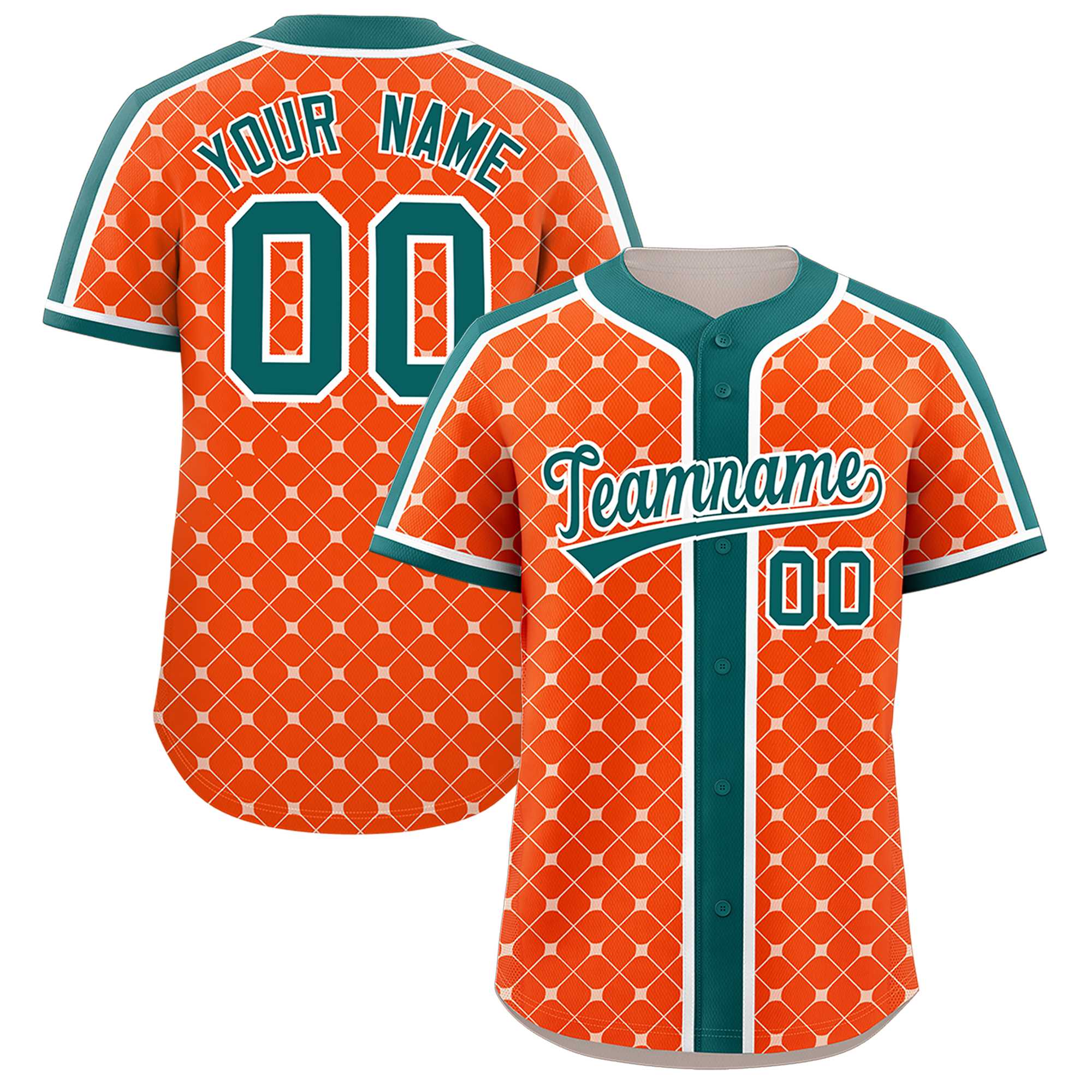 Custom Orange Aqua-White Personalized Plaid Design Authentic Baseball Jersey