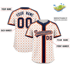 Custom White Navy-Orange Personalized Plaid Design Authentic Baseball Jersey