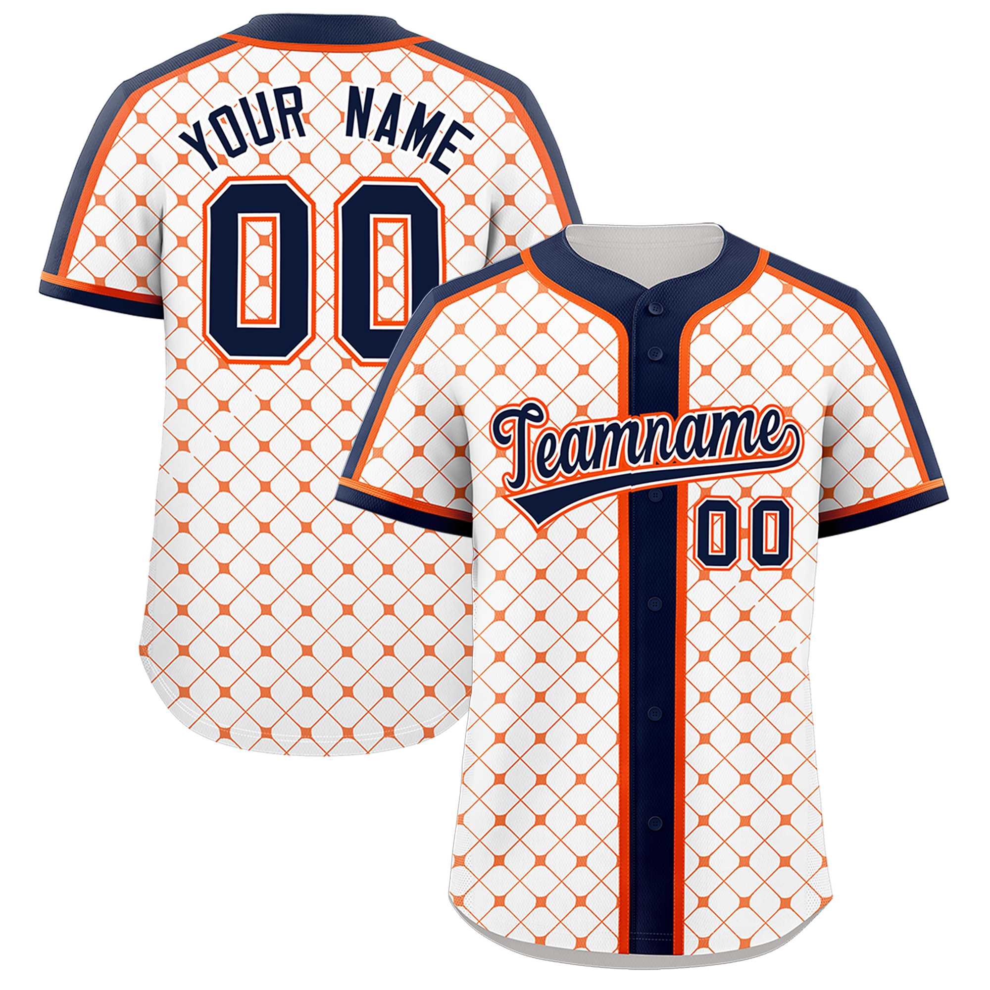 Custom White Navy-Orange Personalized Plaid Design Authentic Baseball Jersey