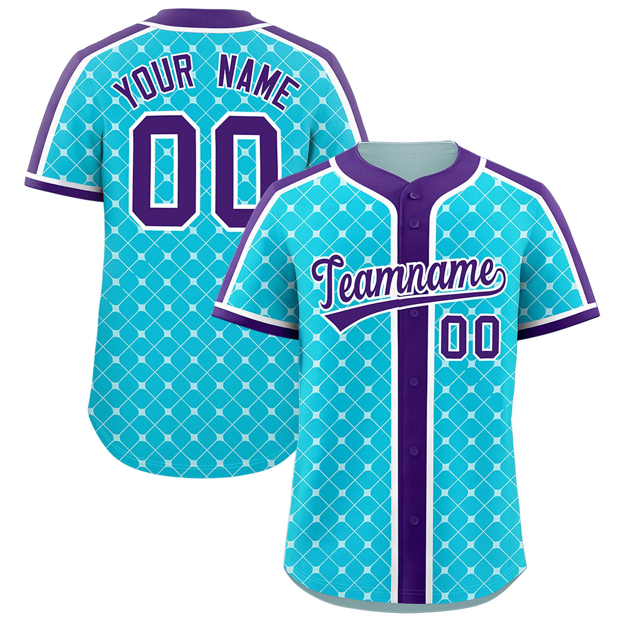 Custom Sky Blue Purple-White Personalized Plaid Design Authentic Baseball Jersey