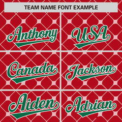 Custom Red Kelly Green-White Personalized Plaid Design Authentic Baseball Jersey