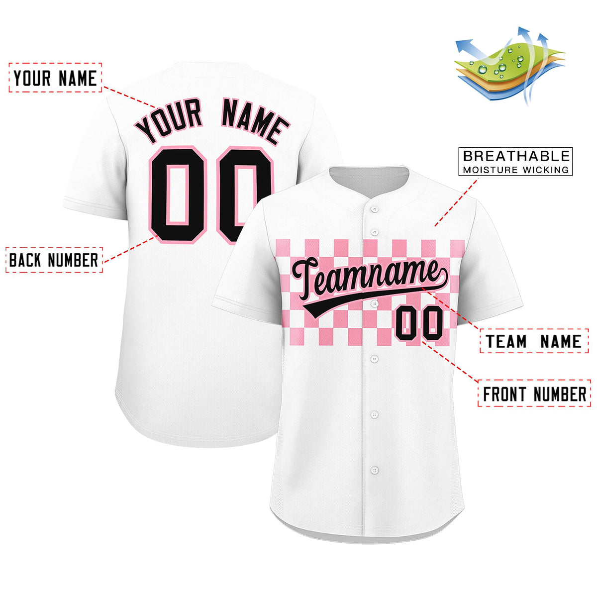 Custom White Light Pink Personalized Plaid Fashion Design Authentic Baseball Jersey