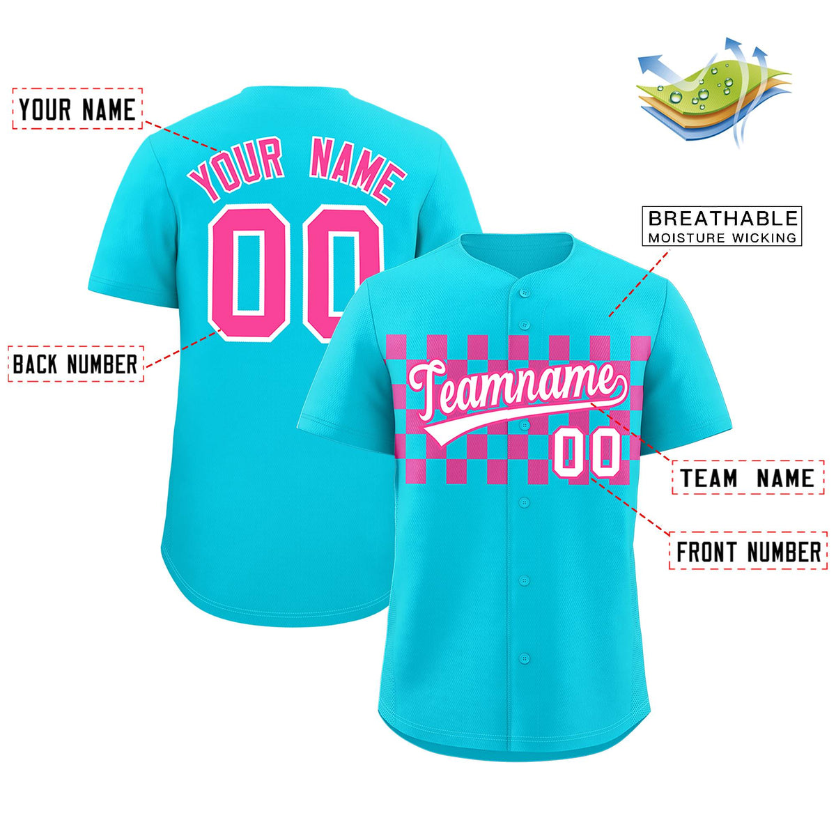 Custom Sky Blue Pink Personalized Plaid Fashion Design Authentic Baseball Jersey