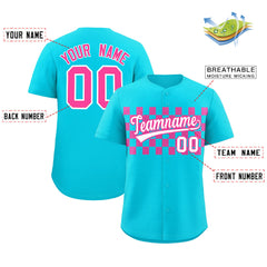 Custom Sky Blue Pink Personalized Plaid Fashion Design Authentic Baseball Jersey