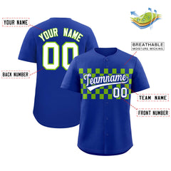 Custom Royal Neon Green Personalized Plaid Fashion Design Authentic Baseball Jersey