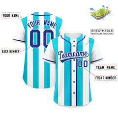 Custom White Sky Blue Thick Stripe Fashion Authentic Baseball jersey