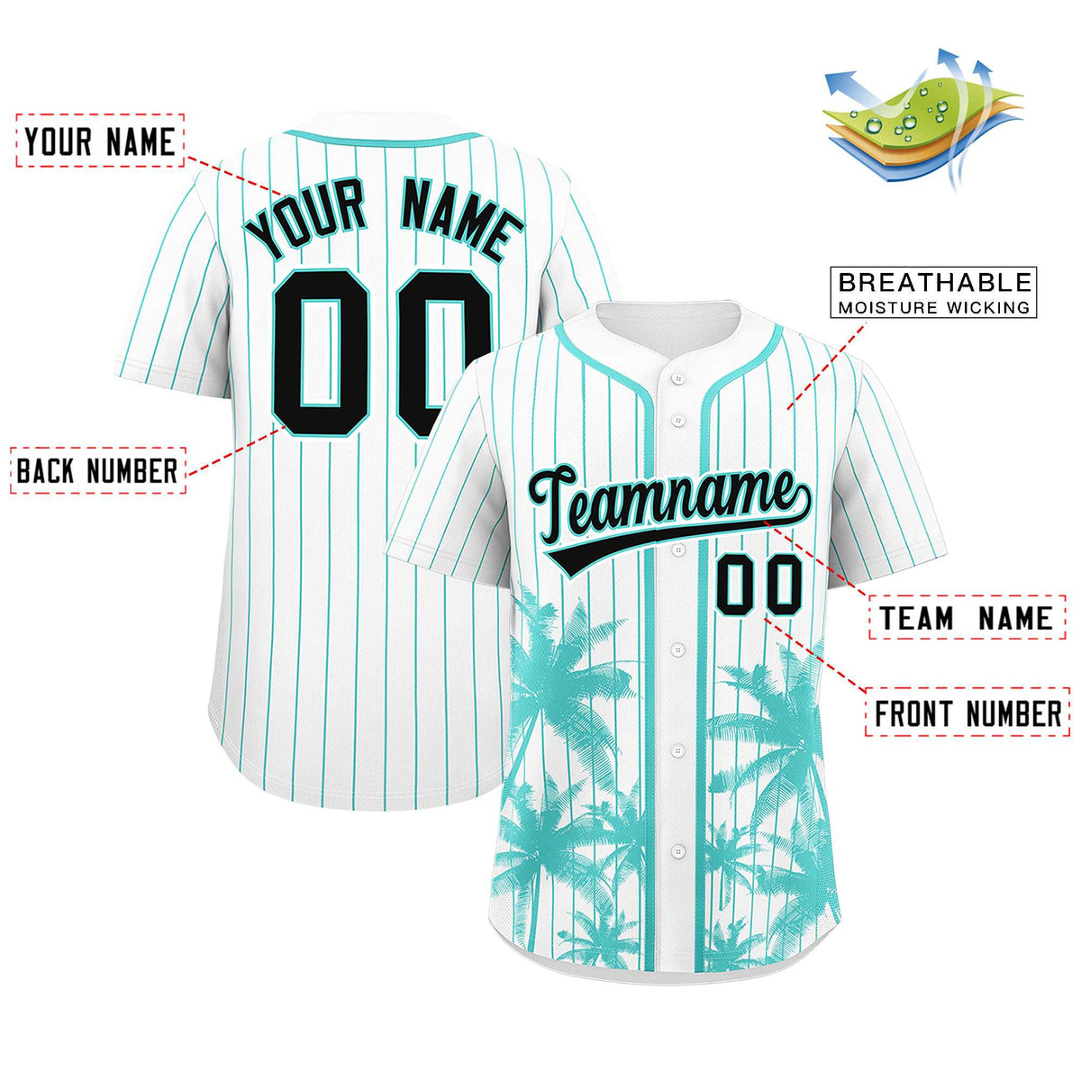 Custom White Bright Green Pinstripe Coconut Tree Pattern Authentic Baseball Jersey