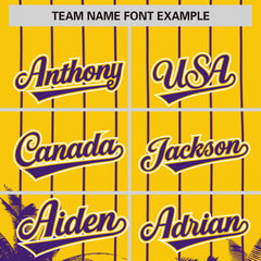 Custom Gold Purple Pinstripe Coconut Tree Pattern Authentic Baseball Jersey