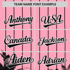 Custom Light Pink Black Pinstripe Coconut Tree Pattern Authentic Baseball Jersey