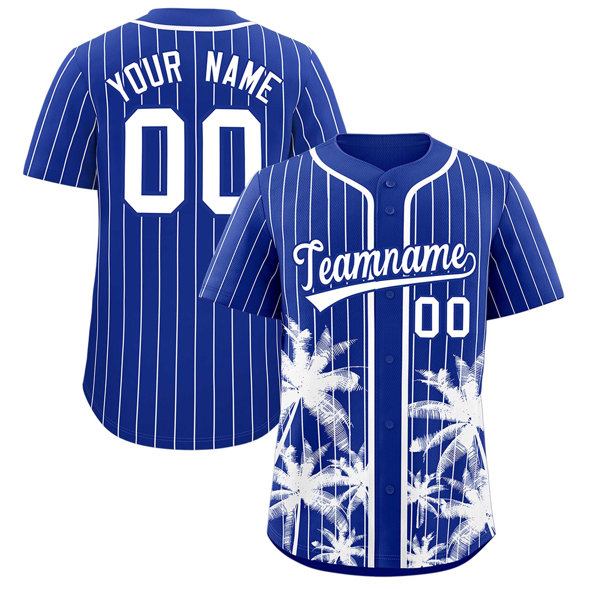 Custom Royal White Pinstripe Coconut Tree Pattern Authentic Baseball Jersey