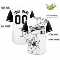 Custom White Black Spider Web Pattern Raglan Sleeves Authentic Baseball Jersey