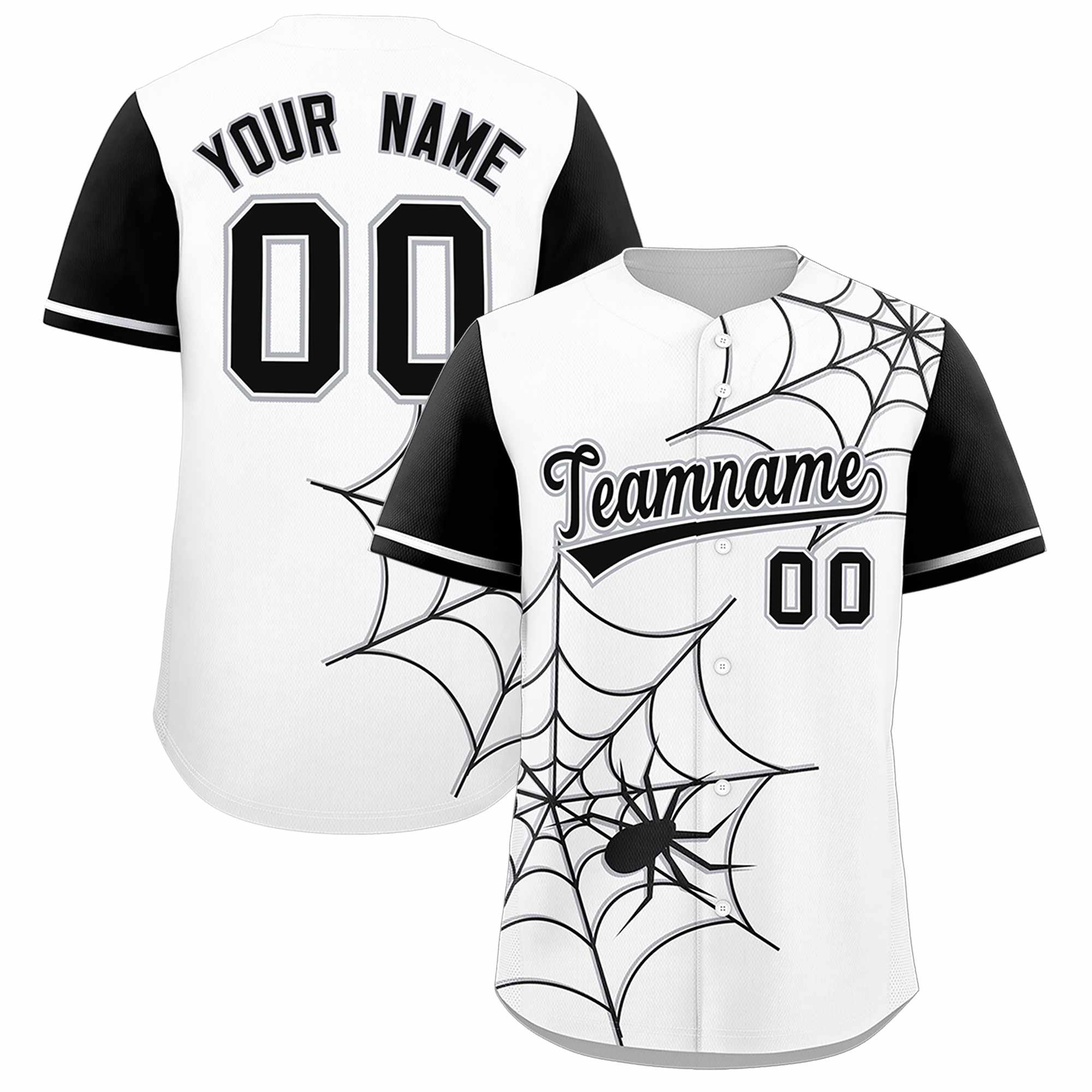Custom White Black Spider Web Pattern Raglan Sleeves Authentic Baseball Jersey