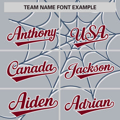 Custom Gray Midnight Blue Spider Web Pattern Raglan Sleeves Authentic Baseball Jersey