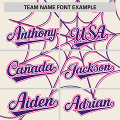 Custom Cream Purple Spider Web Pattern Raglan Sleeves Authentic Baseball Jersey