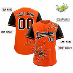 Custom Orange Black Spider Web Pattern Raglan Sleeves Authentic Baseball Jersey