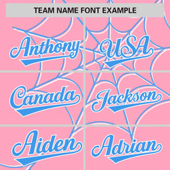 Custom Light Pink Powder Blue Spider Web Pattern Raglan Sleeves Authentic Baseball Jersey